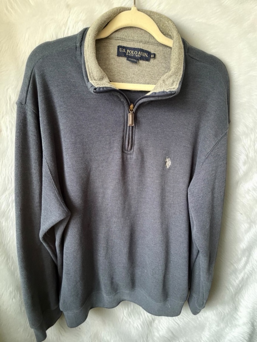 U.S. Polo Assn Quarter Zip Pullover Mens XL Gray Cotton Blend Sweater